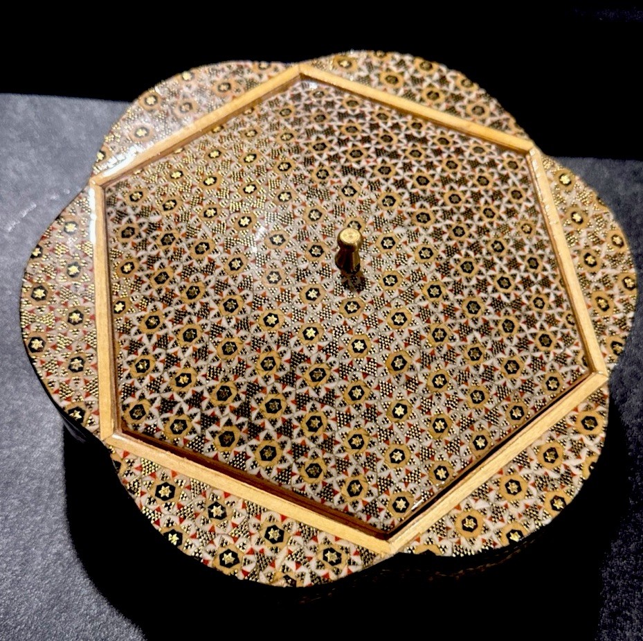 Vintage Persian Iranian Khatam Kari Jewelry Box Footed 8\