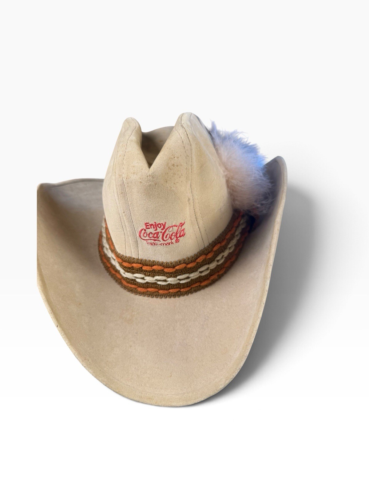 Vintage Enjoy Coca-Cola Cowboy Hat Medium Made USA Western Feather Coke Ad