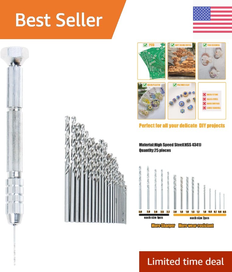 Manual Pin Vise Drill with 25PCS High-Speed Bits for Jewelry & DIY Projects
