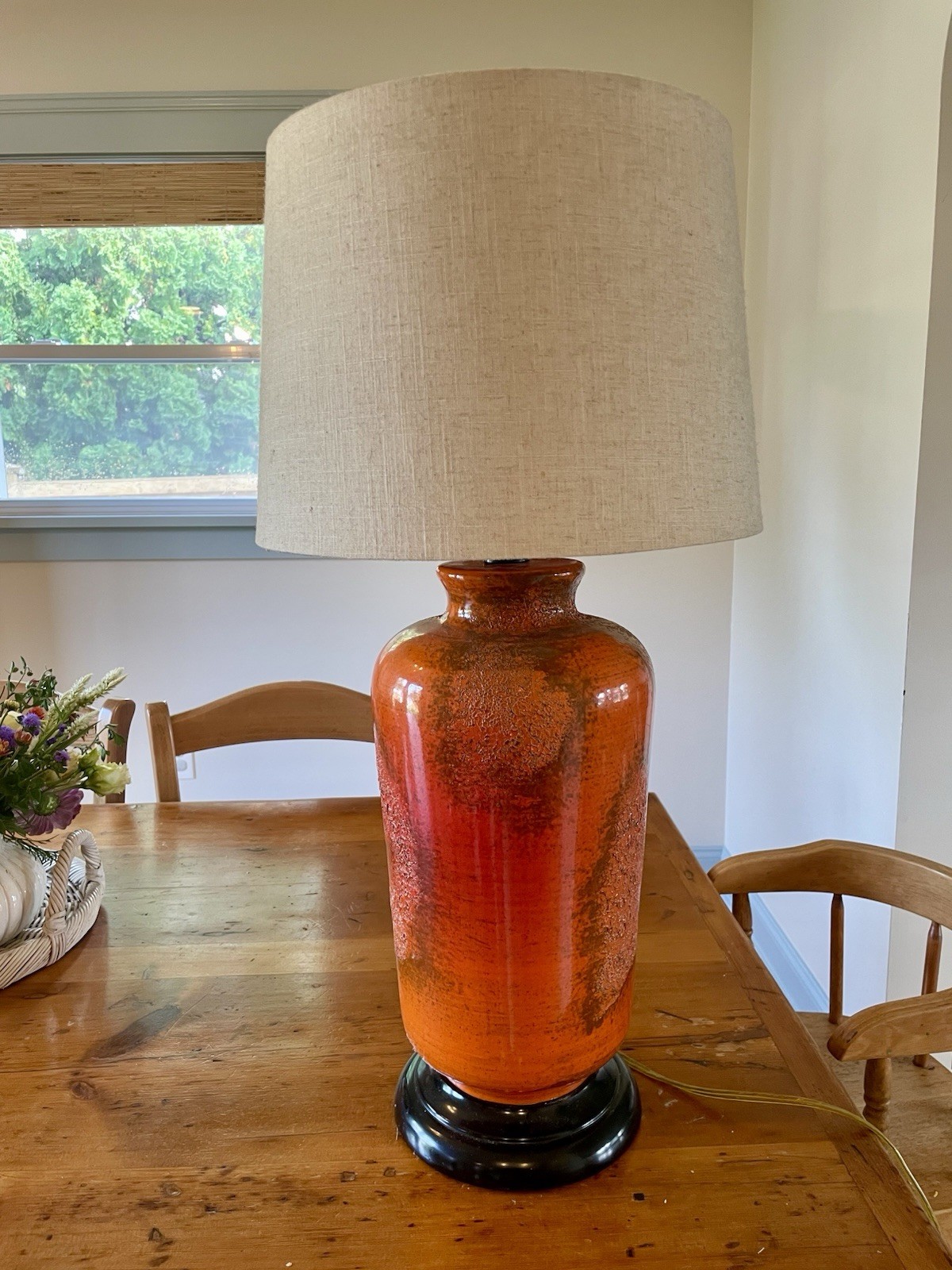 Mid Century Modern Volcanic Glaze Lava Drip Table Lamp Orange MCM Ceramic