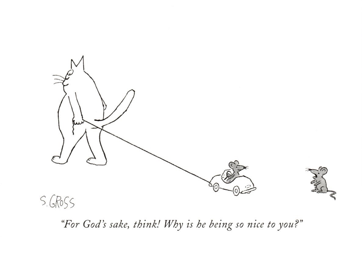 Funny Clever Cat Nice To Mouse Mice The New Yorker Cats Sam Gross Postcard Funny Clever Cat Nice To Mouse Mice The New Yorker Cats Sam Gross Postcard