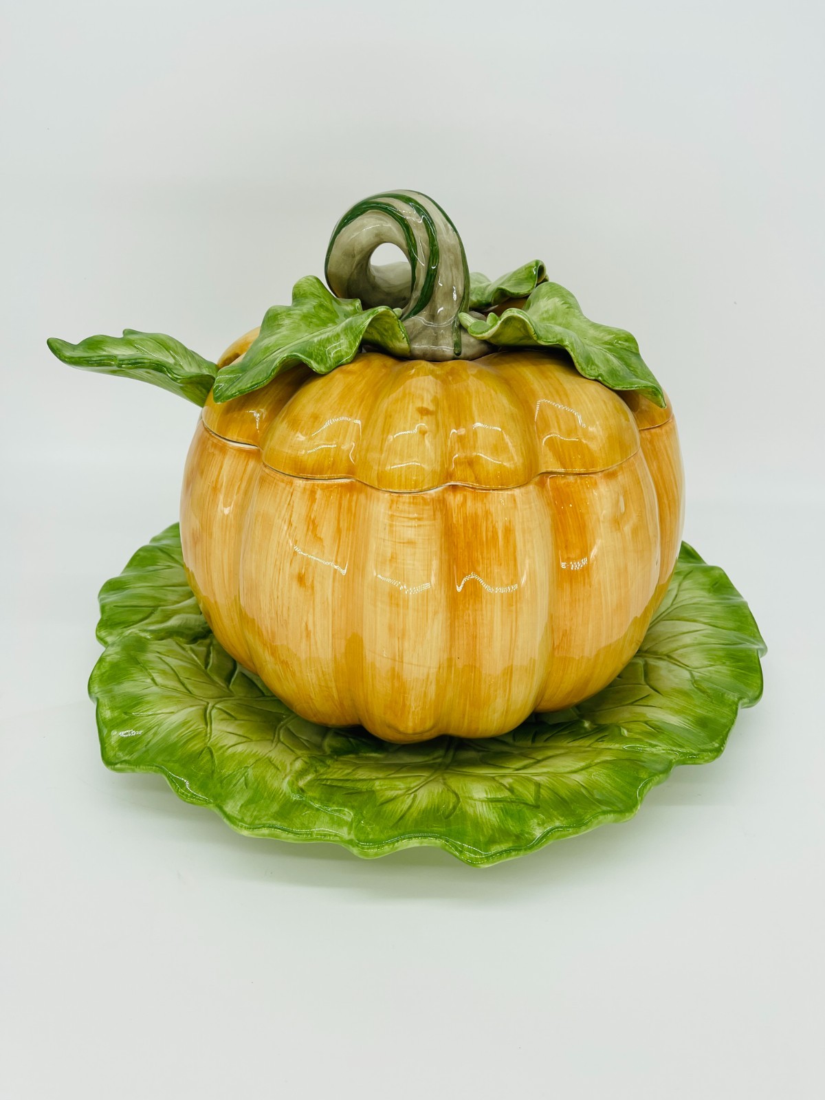 Vintage Large Fitz and Floyd Pumpkin Tureen With Underplate Ladle Vintage Large Fitz and Floyd Pumpkin Tureen With Underplate Ladle