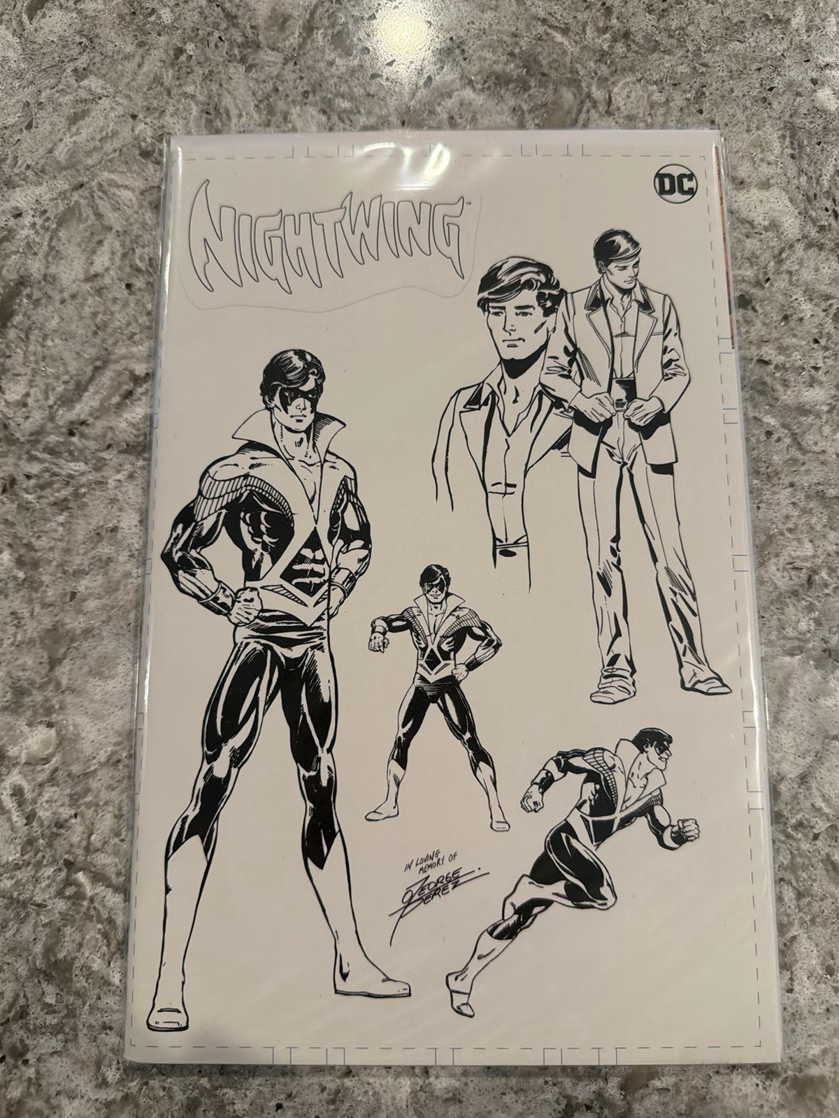 Nightwing #100 George Pérez Tribute Black and White Cardstock Variant Cover Nightwing #100 George Pérez Tribute Black and White Cardstock Variant Cover