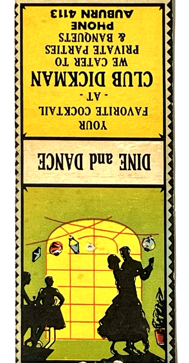 AUBURN, NY 1930'S- CLUB DICKMAN NEW YORK FEDERAL MATCH CORP, MATCHBOOK COVER AUBURN, NY 1930'S- CLUB DICKMAN NEW YORK FEDERAL MATCH CORP, MATCHBOOK COVER