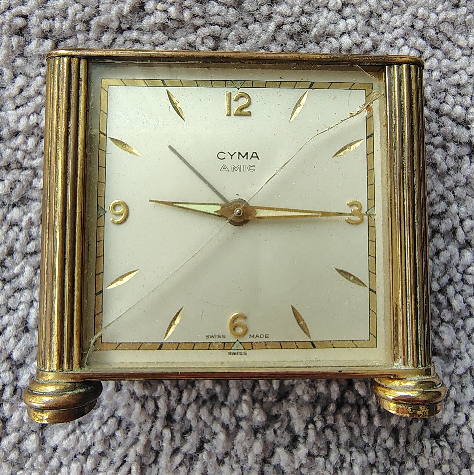 Vintage Cyma Amic Swiss Made Brass Desk Alarm Clock 10 Jewels For Parts Repair Vintage Cyma Amic Swiss Made Brass Desk Alarm Clock 10 Jewels For Parts Repair