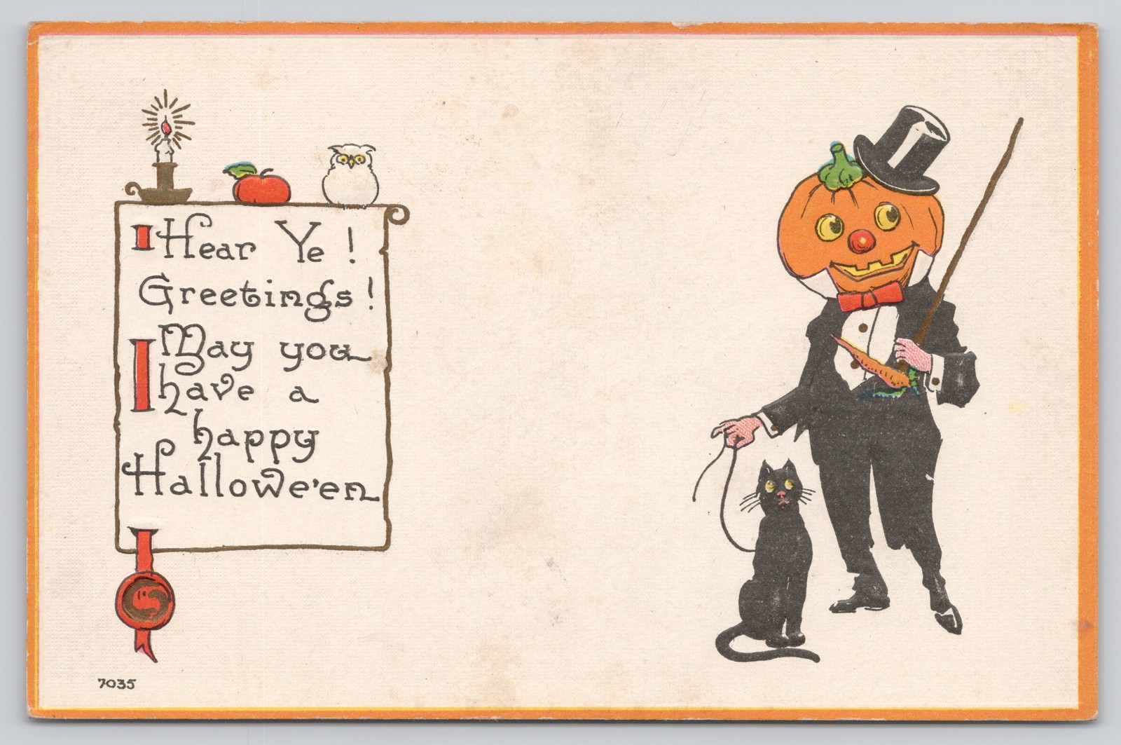 Antique Halloween Postcard JOL Man Top Hat Black Cat Embossed c1912 Antique Halloween Postcard JOL Man Top Hat Black Cat Embossed c1912