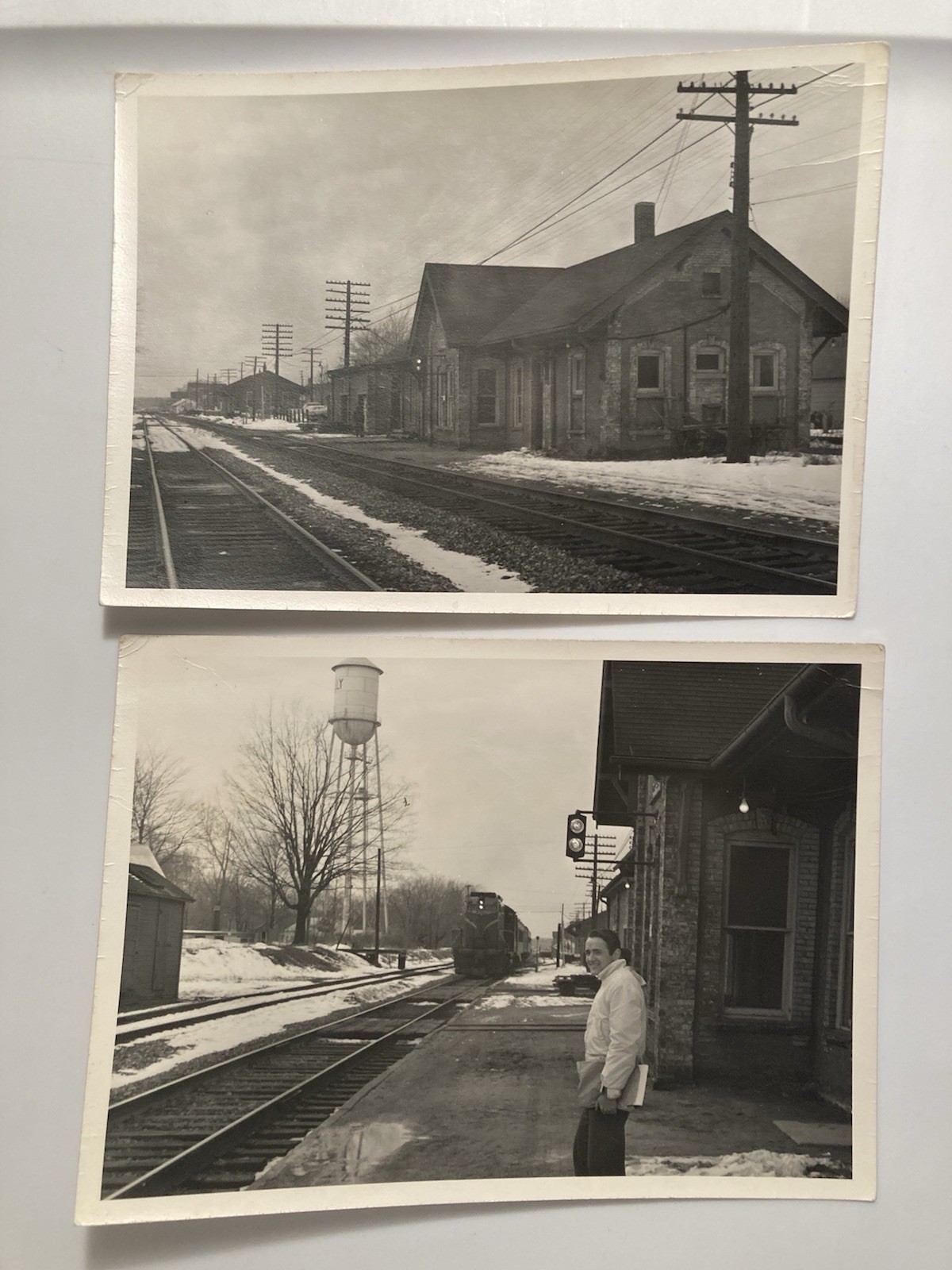 Vtg 1950s Holly Union Depot Railroad Train Photos Lot of 2 Holly, MI Water Tower