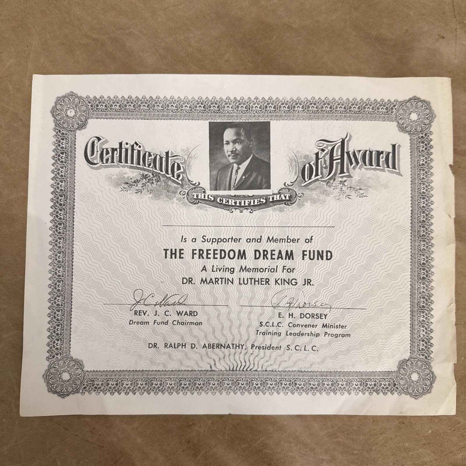 Vintage Dr Martin Luther King Jr SCLC Freedom Dream Fund Certificate Ephemera Vintage Dr Martin Luther King Jr SCLC Freedom Dream Fund Certificate Ephemera