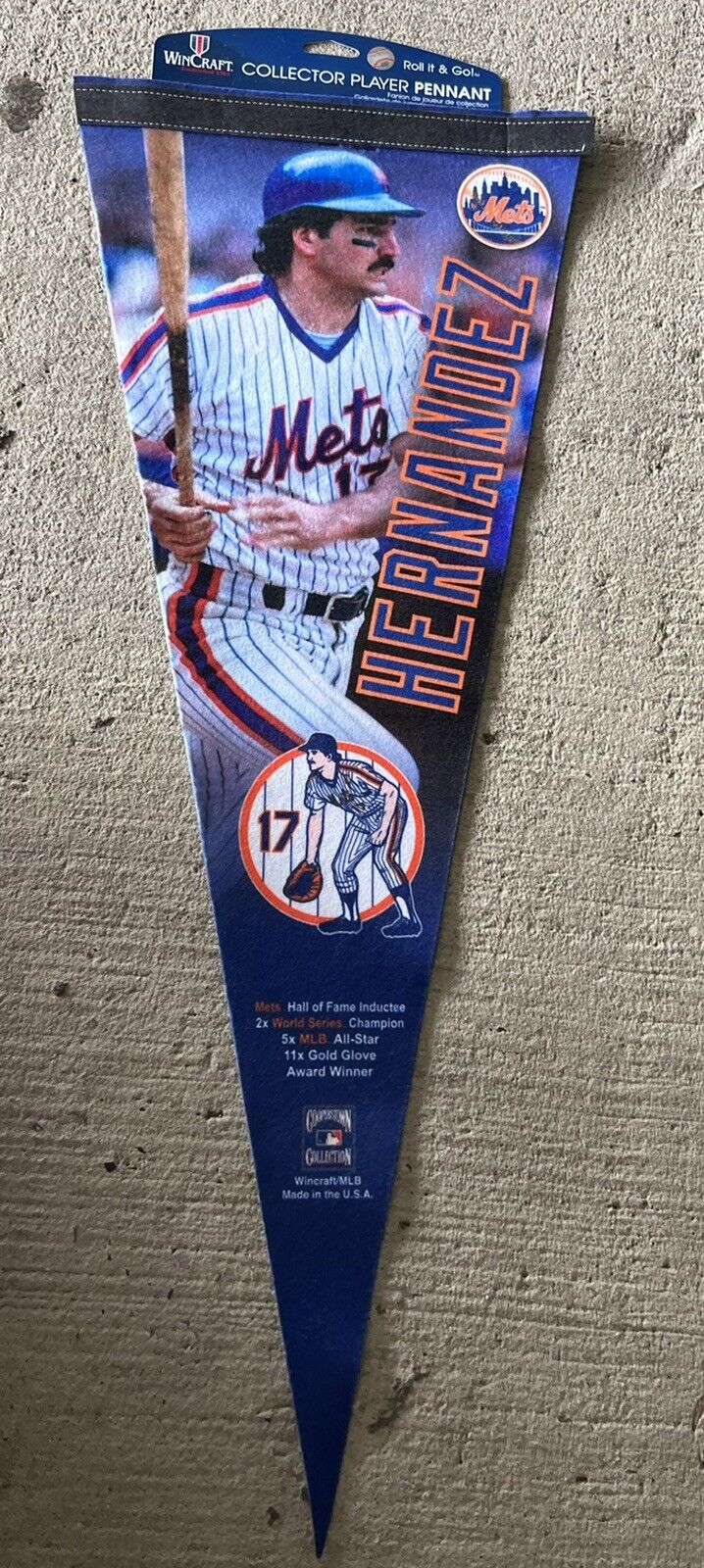NY METS KEITH HERNANDEZ PENNANT RETIRED NUMBER #17 BANNER 2022 WORLD SERIES 1986
