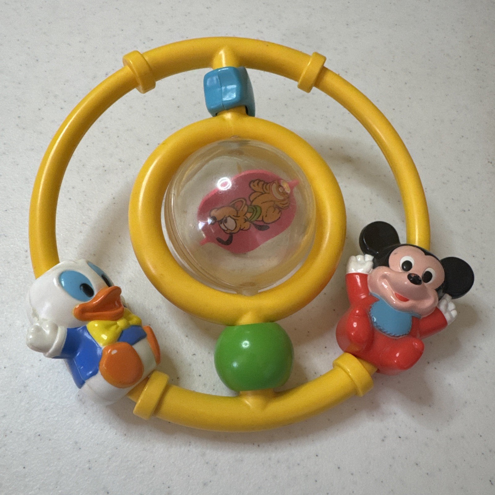 1985 Disney Baby Rattle Ball Ring Toy Vintage Mickey Donald Pluto Shapes 1985 Disney Baby Rattle Ball Ring Toy Vintage Mickey Donald Pluto Shapes