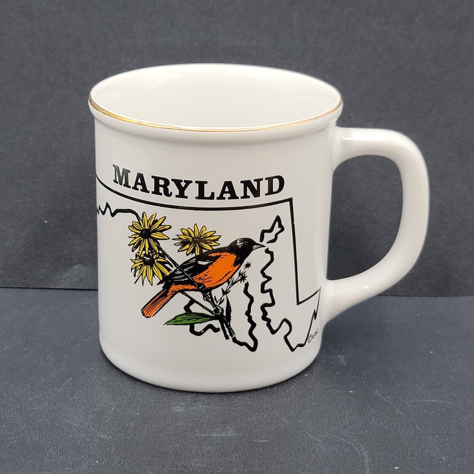 Vintage Maryland Coffee Mug Souvenir Ceramic Baltimore Oriole Black Eyed Susan