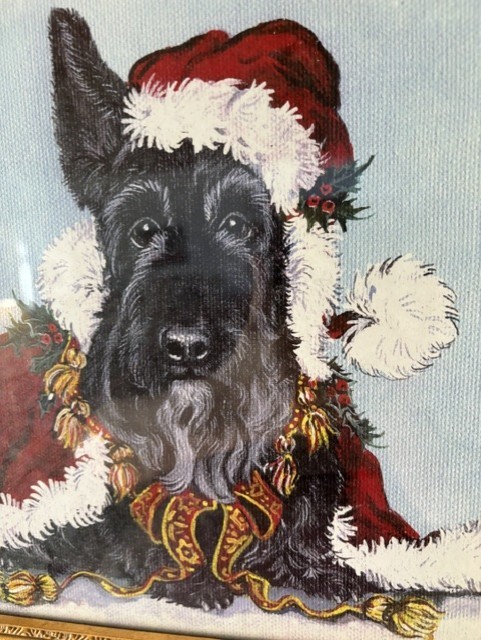 pre-owned print by Cherry O\'Neill Scottie Scotty Santa ornate gold frame /glass pre-owned print by Cherry O\'Neill Scottie Scotty Santa ornate gold frame /glass