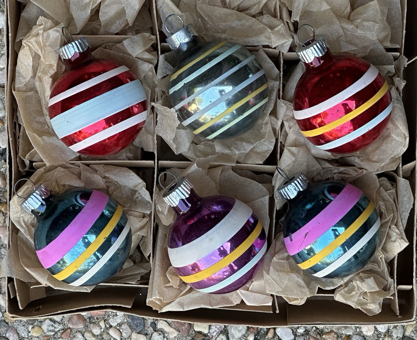 VTG Shiny Brite Made In US Of A Stripes Glass Christmas Ornaments VTG Shiny Brite Made In US Of A Stripes Glass Christmas Ornaments