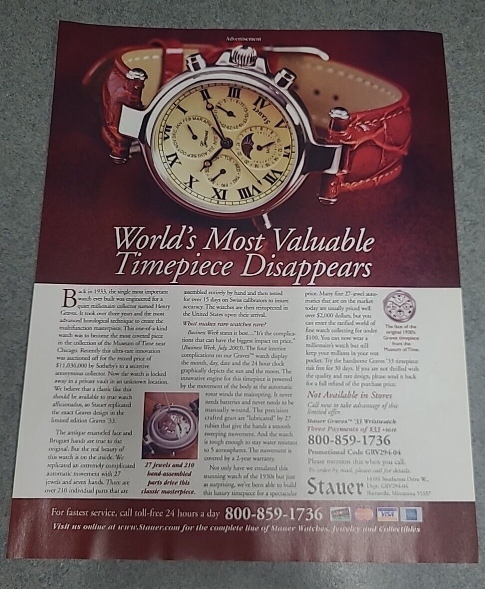 Stauer Timepiece Watches Print Ad 2006 8x11