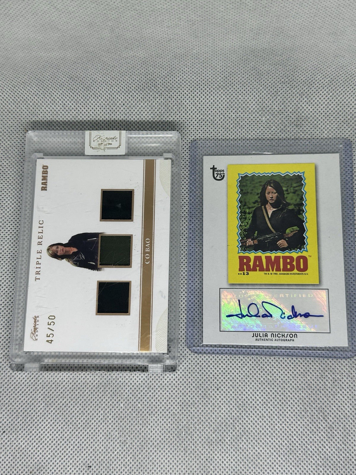 2024 RAMBO CO BAO Keepsake Triple Relic /50 & 2013 Topps Julia Nickson AUTO 2024 RAMBO CO BAO Keepsake Triple Relic /50 & 2013 Topps Julia Nickson AUTO