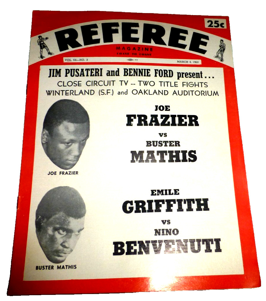 VINTAGE  BOXING MAGAZINE REFEREE JOE FRAZIER BUSTER MATHIS EMILE GRIFFITH 1968