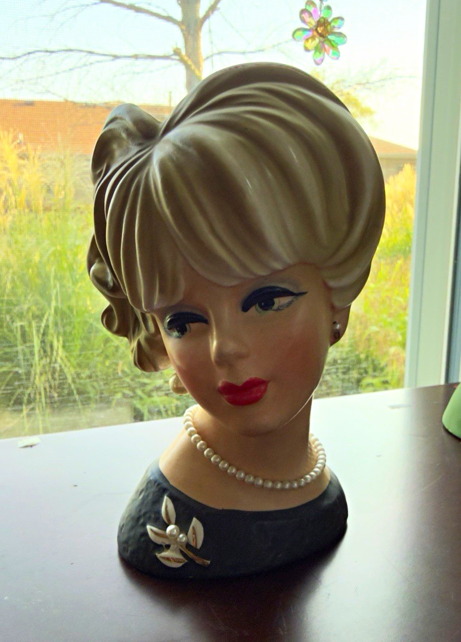 Napco Vintage Ceramic Lady Head Bust Planter C7473/2703 1950s MCM 3D