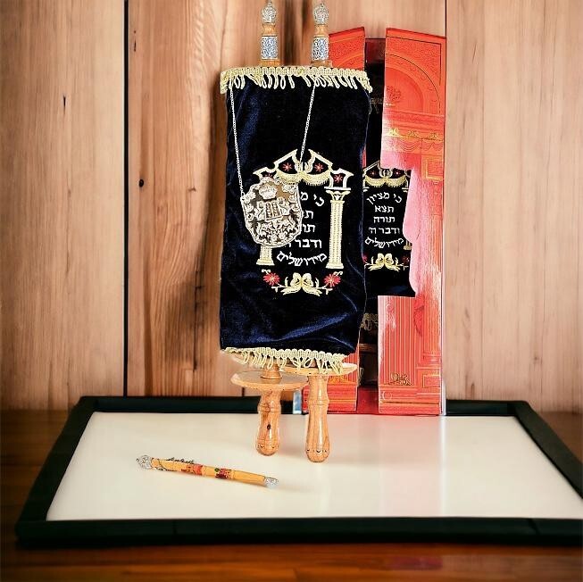 Judaica Beautiful Sefer Torah Scroll Hebrew Jewish Bible 48 CM + Pointer (YAD) Judaica Beautiful Sefer Torah Scroll Hebrew Jewish Bible 48 CM + Pointer (YAD)