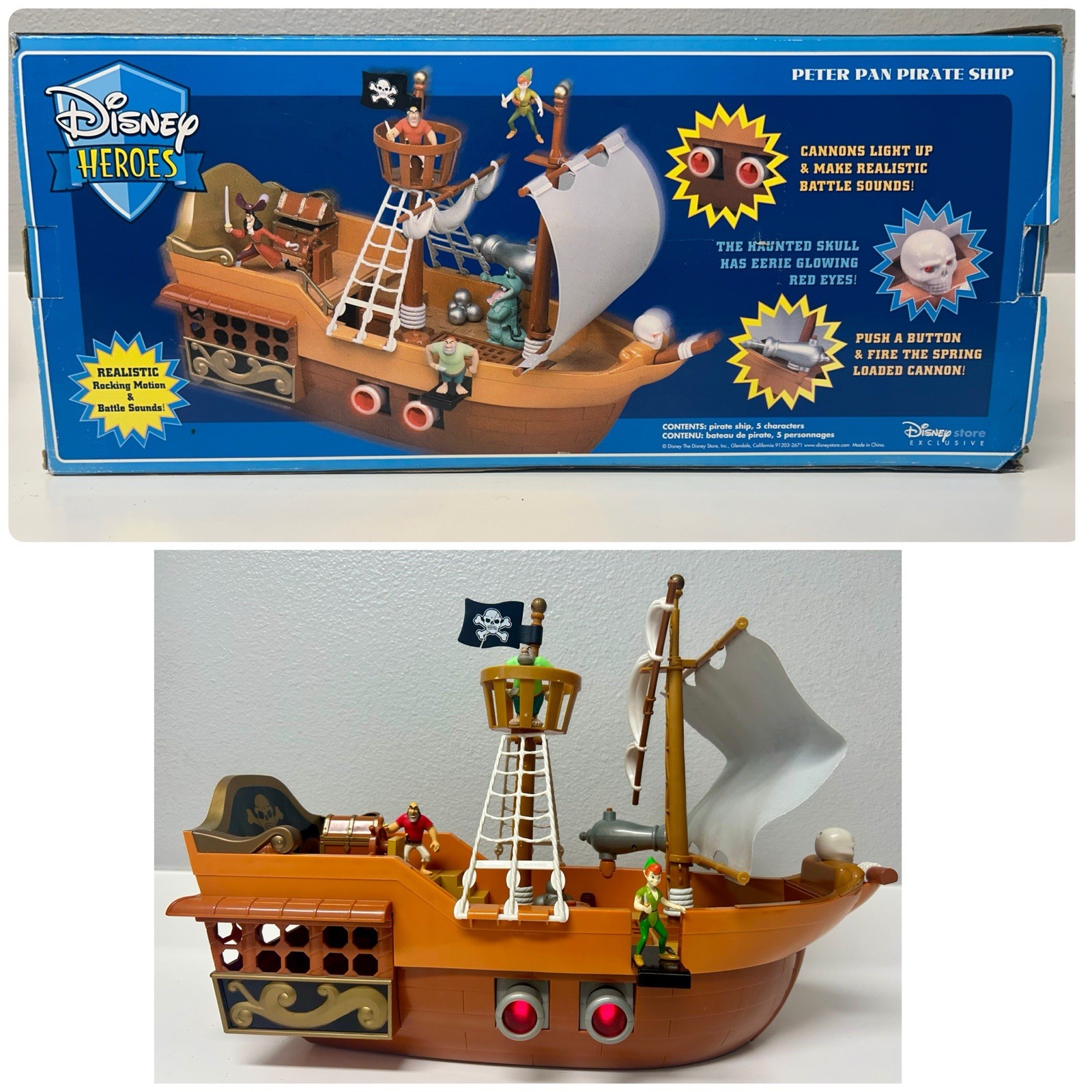 RARE Vtg Disney Heroes Peter Pan Pirate Ship Light Sound Missing Figures