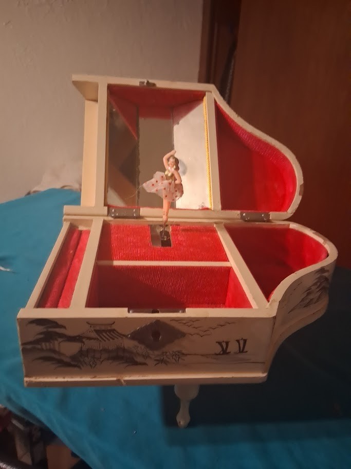 Antique Japanese Ballerina Jewelry box 1940's plays music and ballerina spins