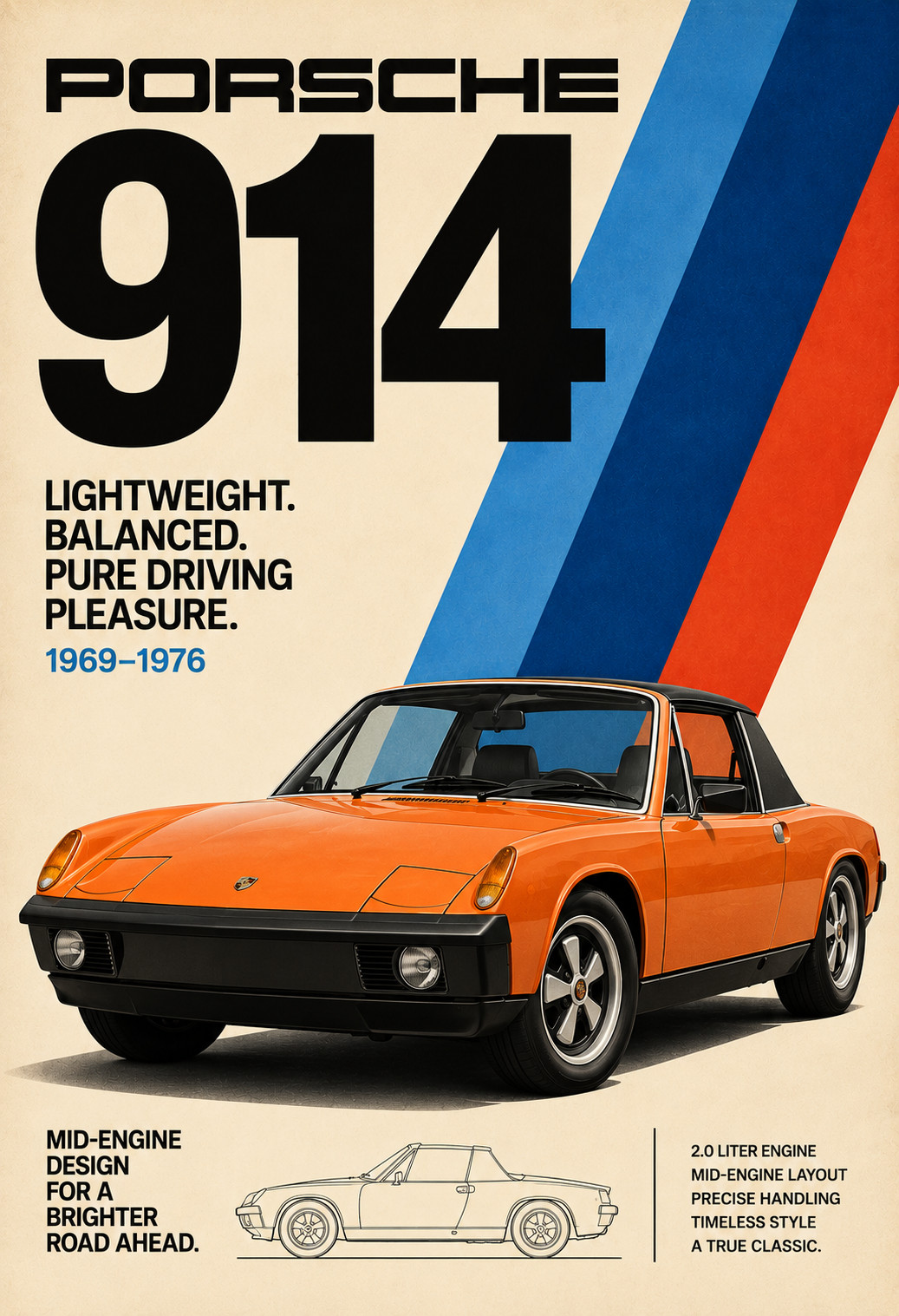 Porsche 914 Vintage Retro Car Classic 1970s Sports Car Automotive Poster 13x19 Porsche 914 Vintage Retro Car Classic 1970s Sports Car Automotive Poster 13x19