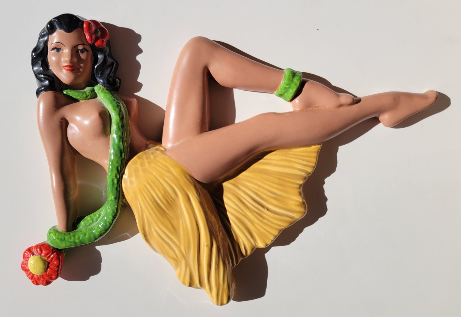 Vintage Hawaiian Art Pottery Nudie Pin-Up Hula Girl Wall Sculpture NUDE