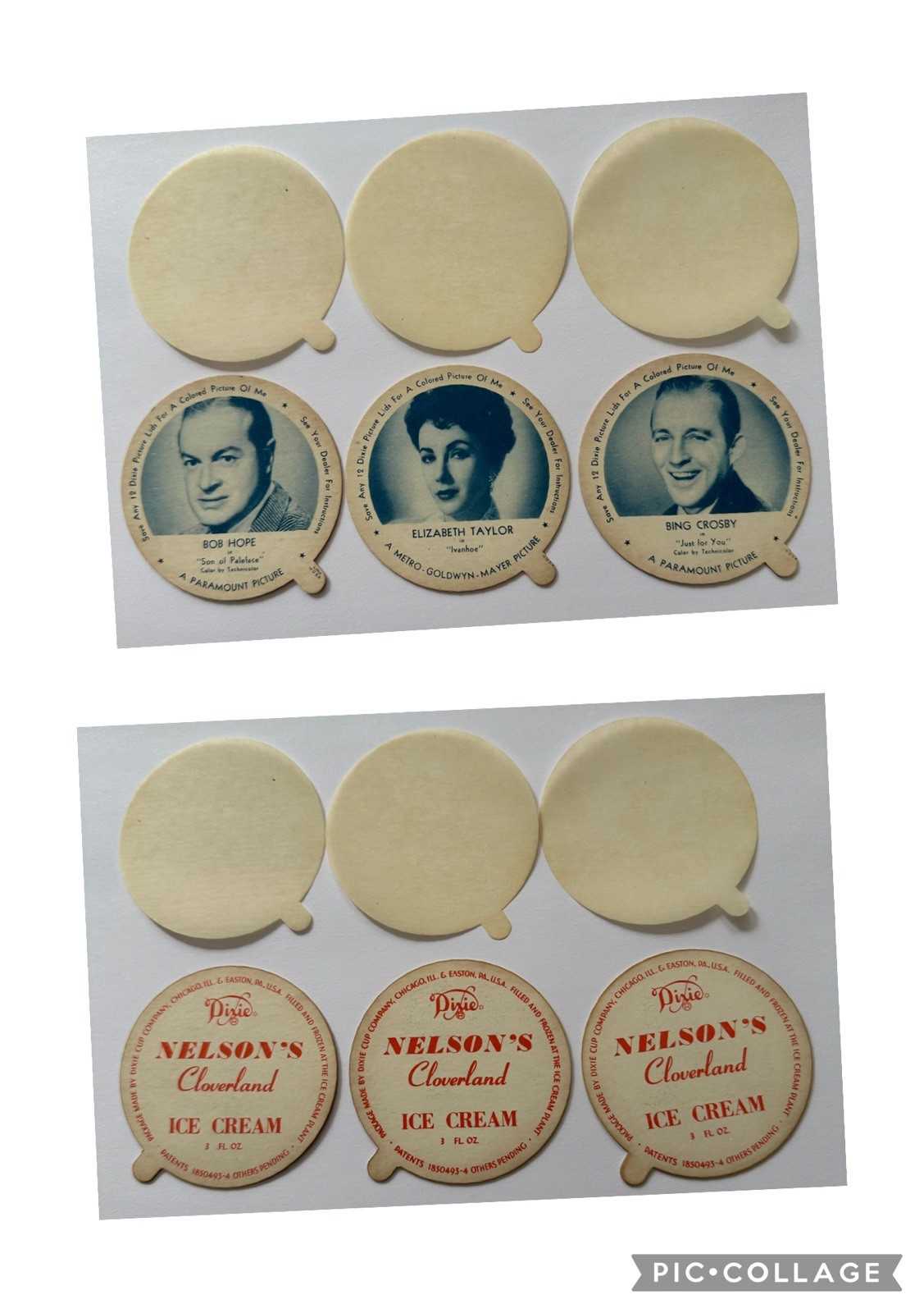 1952 Dixie Cup Lids Nelson’s Cloverland Ice Cream Taylor Hope Crosby Movie Stars 1952 Dixie Cup Lids Nelson’s Cloverland Ice Cream Taylor Hope Crosby Movie Stars
