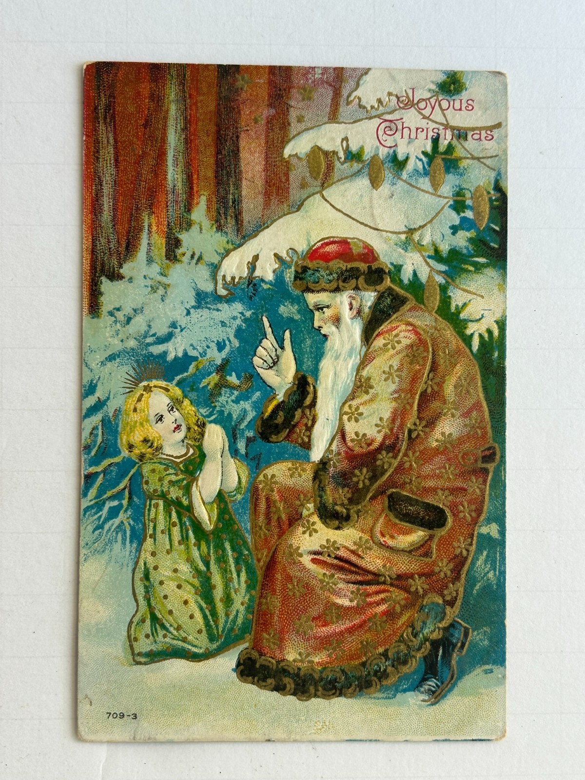 Antique Christmas Postcard 1909 Belsnickel Santa Brown Robe Child Praying Used Antique Christmas Postcard 1909 Belsnickel Santa Brown Robe Child Praying Used