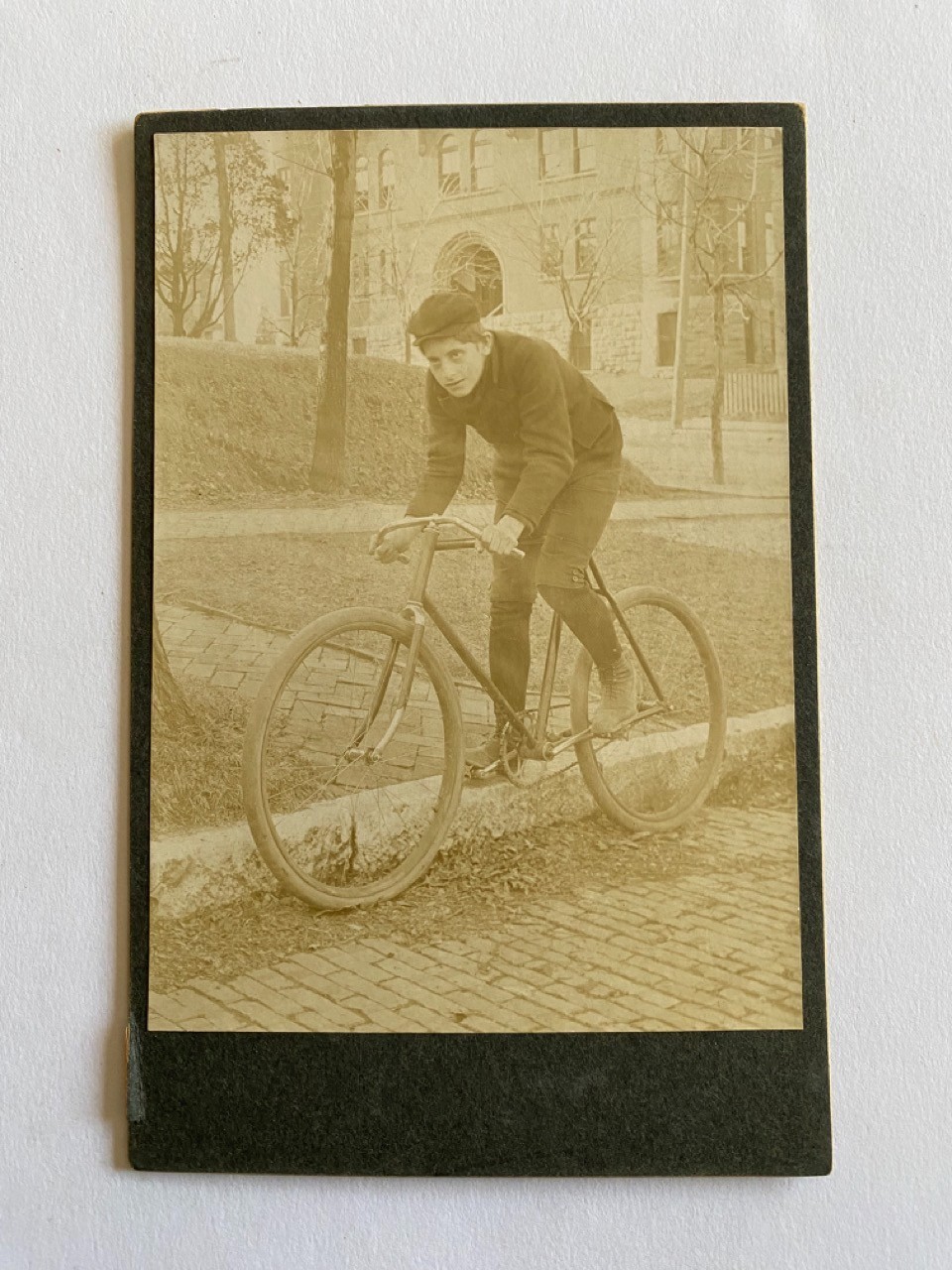 Antique Cabinet Photo Boy with Bicycle H D Reed Outdoor Portrait c1900