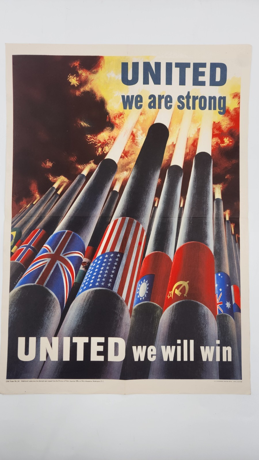 1942–1944 WWII Allied Propaganda Poster UNITED We Will Win 1942–1944 WWII Allied Propaganda Poster UNITED We Will Win