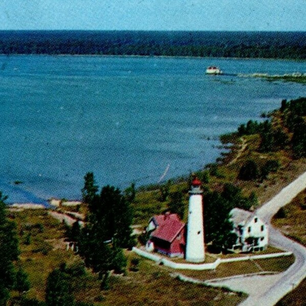 1961 Tawas Point Light House Bay Michigan LL Cook Chrome Birds Eye View Vintage 1961 Tawas Point Light House Bay Michigan LL Cook Chrome Birds Eye View Vintage