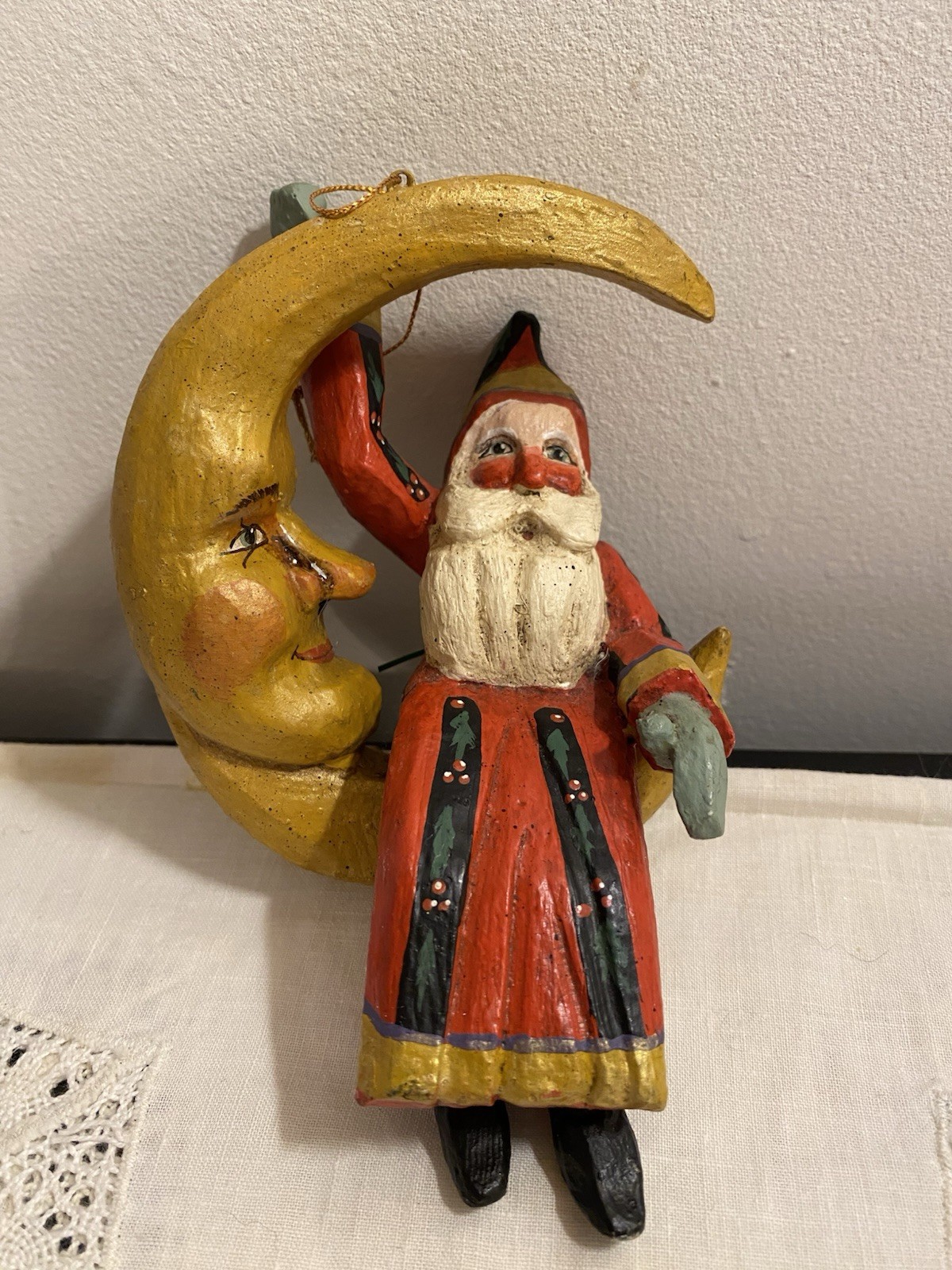 Vintage 1989 House Of Hatten Santa On Crescent Moon Christmas Ornament