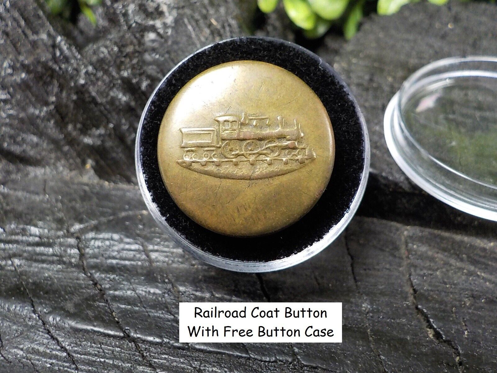 Old Rare Vintage Antique Railroad Emblem Coat Button Free Button Case
