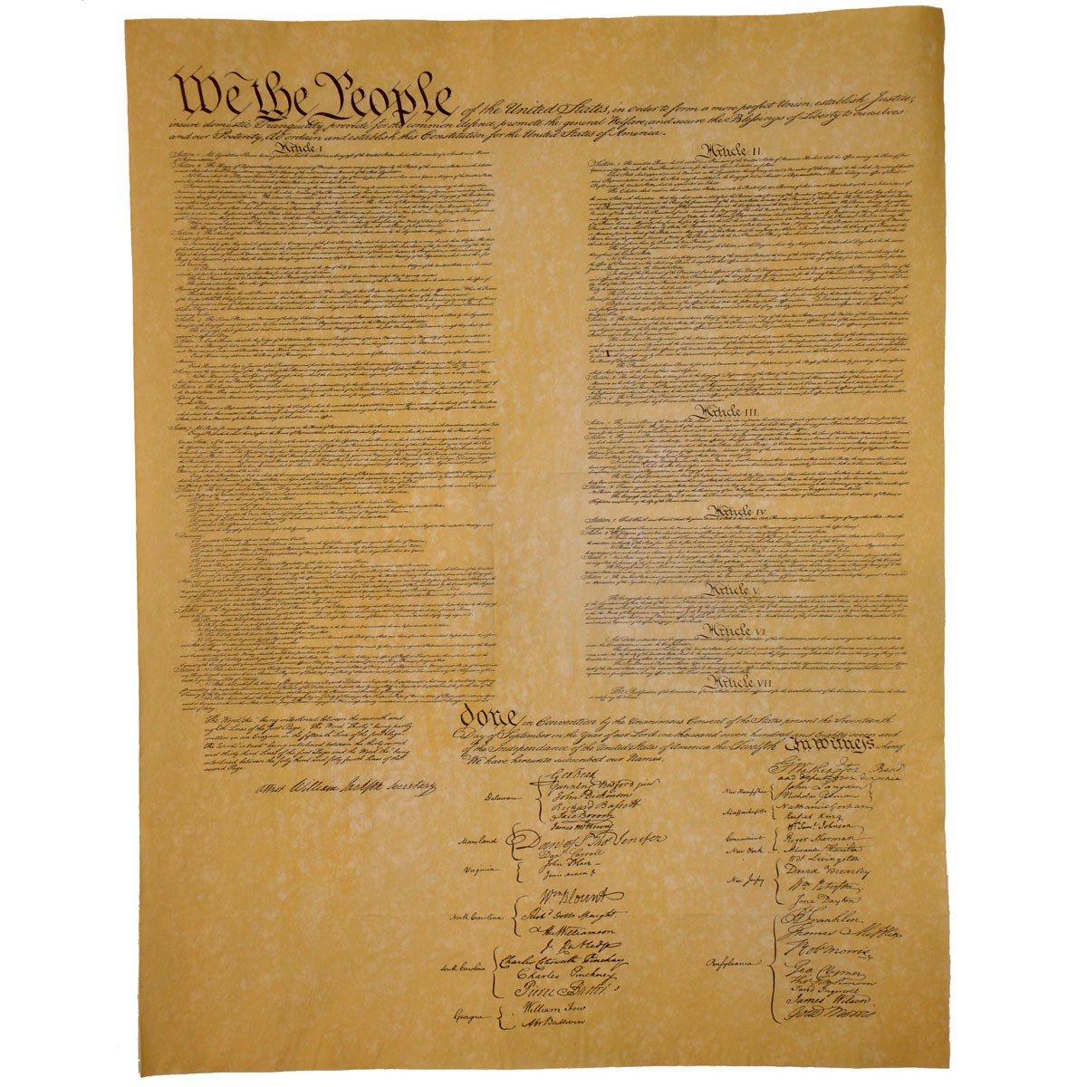 Replica Constitution of the US on Antiqued Parchment Paper historical document