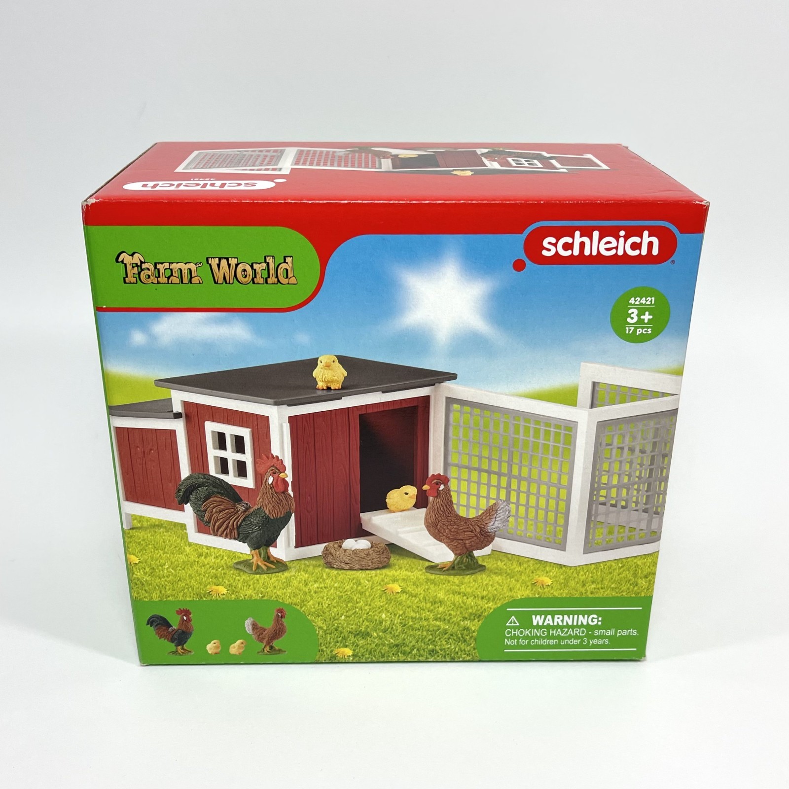 Schleich Farm World Chicken Coop 17 Piece Playset 42421 Rooster Chick New Sealed