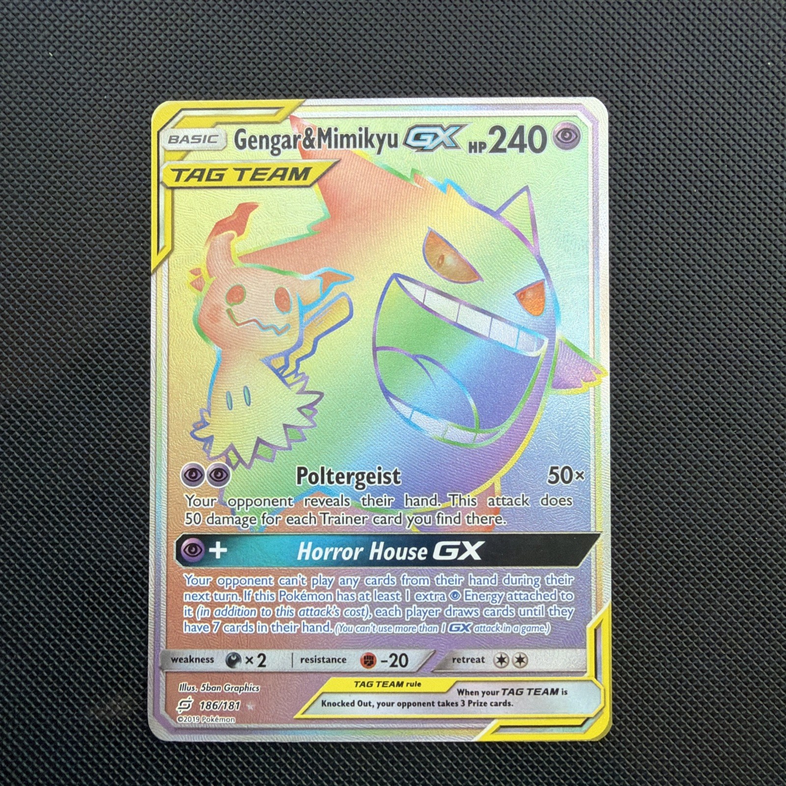 Pokémon TCG Gengar & Mimikyu GX 186/181 Team Up Secret Rare Full Art Holo Pokémon TCG Gengar & Mimikyu GX 186/181 Team Up Secret Rare Full Art Holo