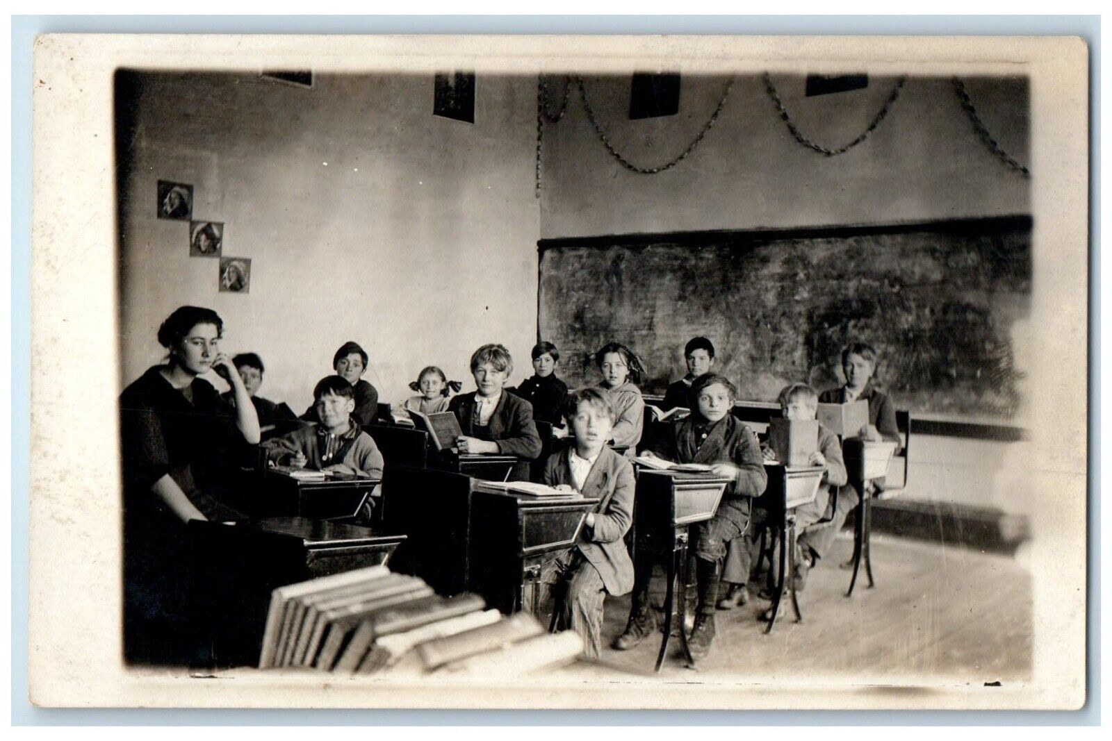 c1910's Students And Teacher School Interior RPPC Photo Antique Postcard