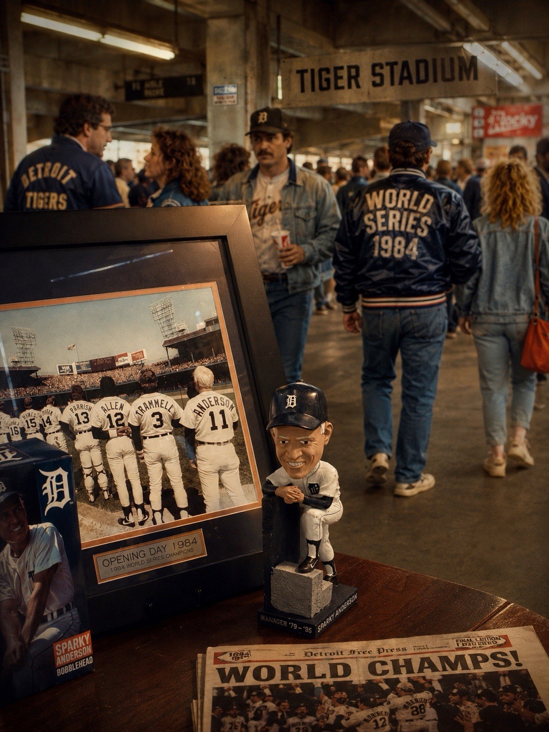 1984 Detroit Tigers Framed Opening Day Photo/Sparky bobblehead