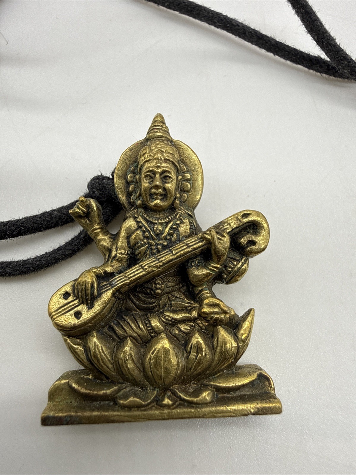 Ebros Vastu Hindu Goddess Saraswati On Lotus Playing Veena Guitar Necklace Brass Ebros Vastu Hindu Goddess Saraswati On Lotus Playing Veena Guitar Necklace Brass