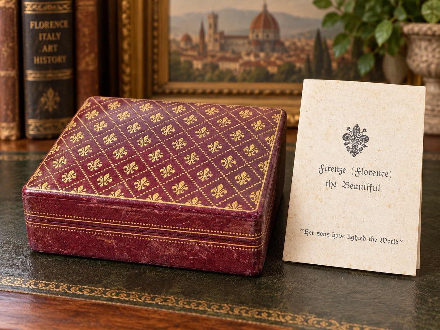 Vintage 1950s Florentine Leather Cigarette Box 24K Gold Leaf Italy w/Insert
