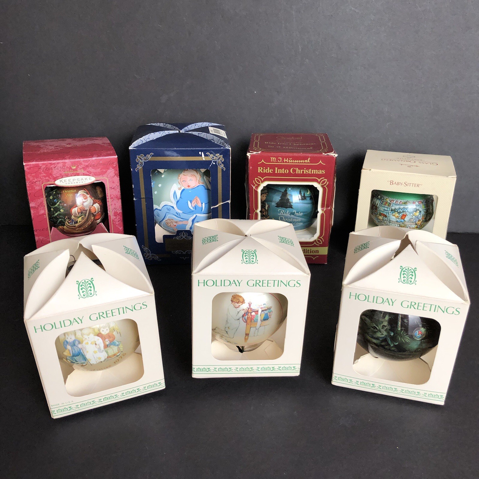 Lot of 7 Vintage Hallmark, Holiday Greeting Christmas Ball Ornaments Collectible Lot of 7 Vintage Hallmark, Holiday Greeting Christmas Ball Ornaments Collectible