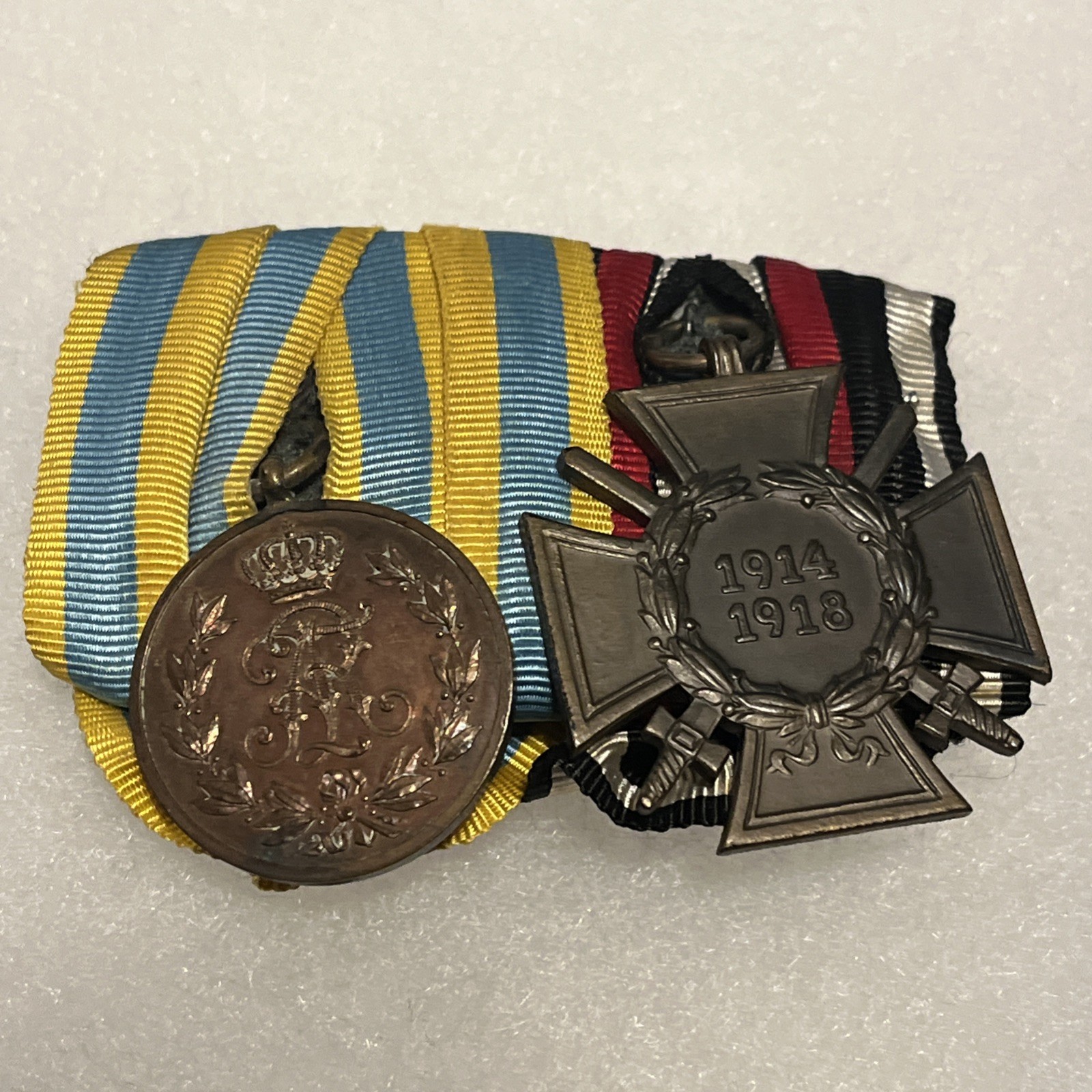 WWI German *RARE* Saxon Fredrich August Bronze Medal & Hindenburg Cross Bar