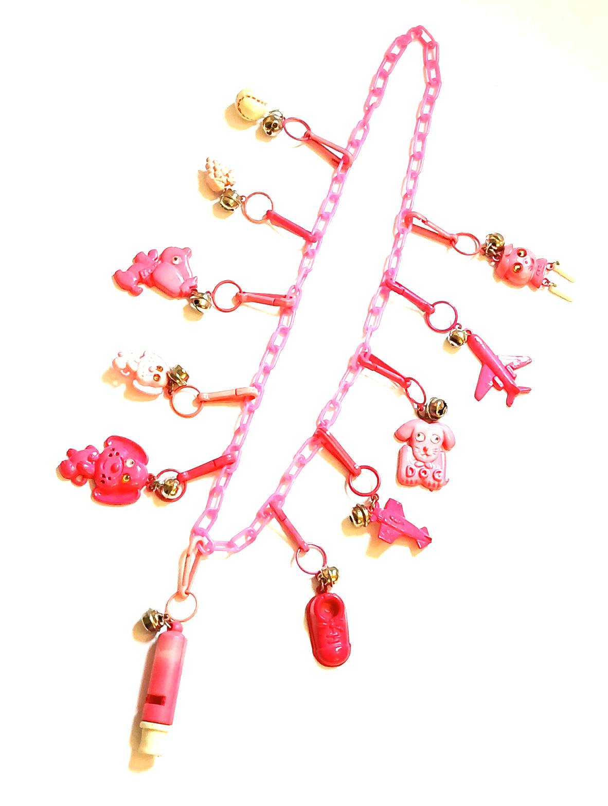 Vintage 80s Charm Necklace with Pink Link Chain and 11 Clip Charms Smoke Free #2 Vintage 80s Charm Necklace with Pink Link Chain and 11 Clip Charms Smoke Free #2