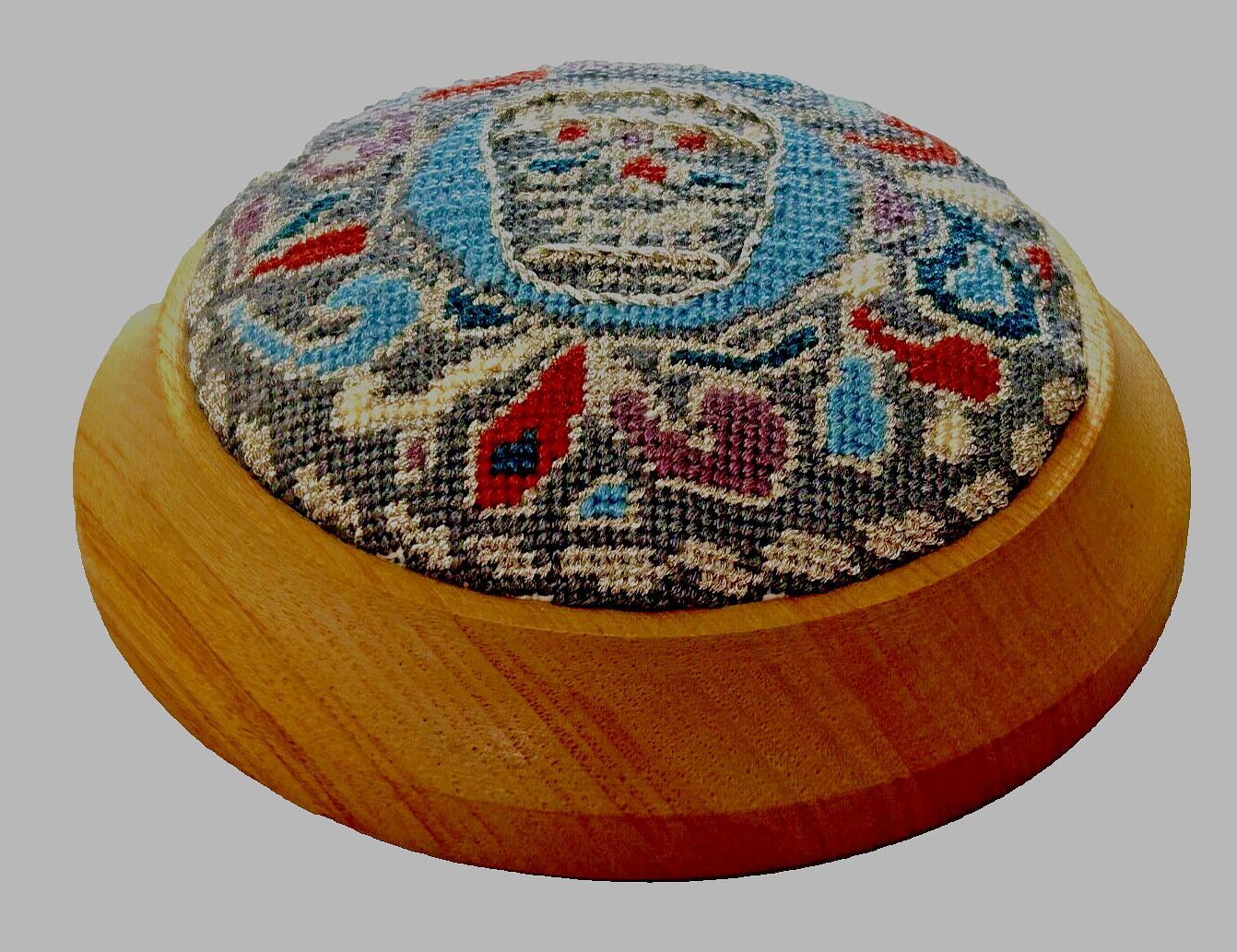 PIN Cushion  Native American  design  pincushion wood base handy beautiful