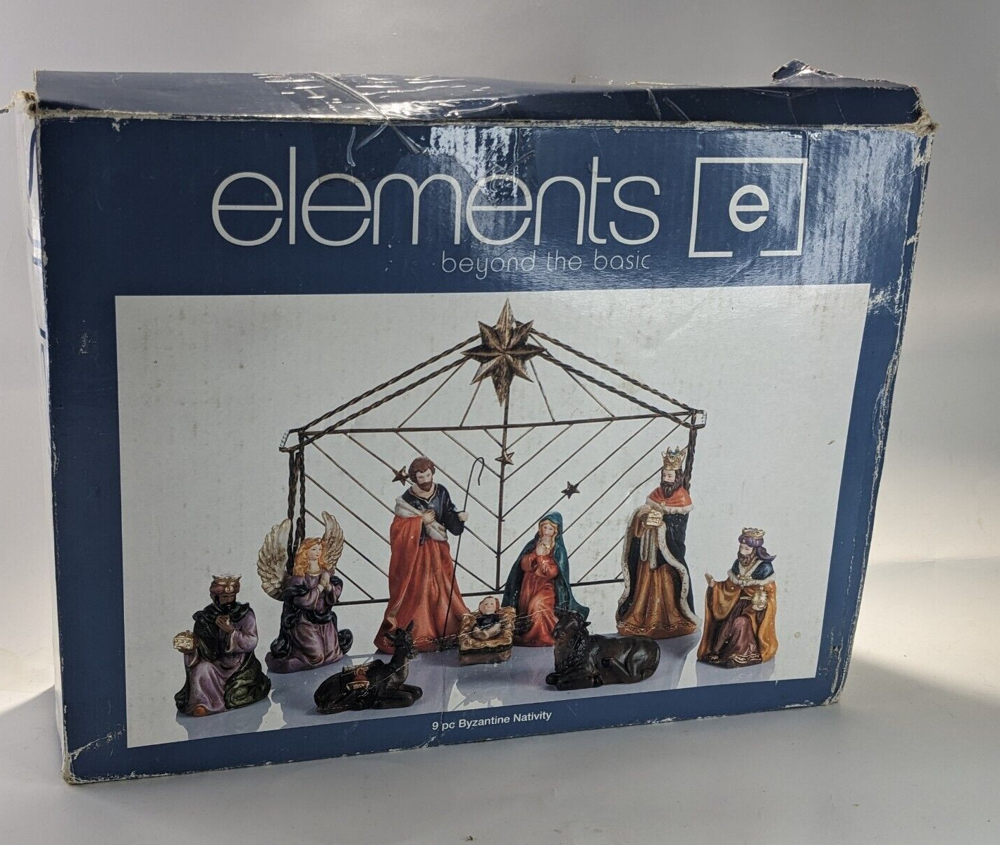 Vtg 9-Piece Resin Nativity Scene Set with Stable Christmas Decor COMPLETE SET