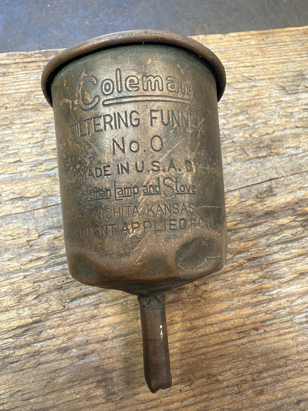 Antique Coleman Lamp And Stove Copper Funnel, Wichita Kansas Antique Coleman Lamp And Stove Copper Funnel, Wichita Kansas