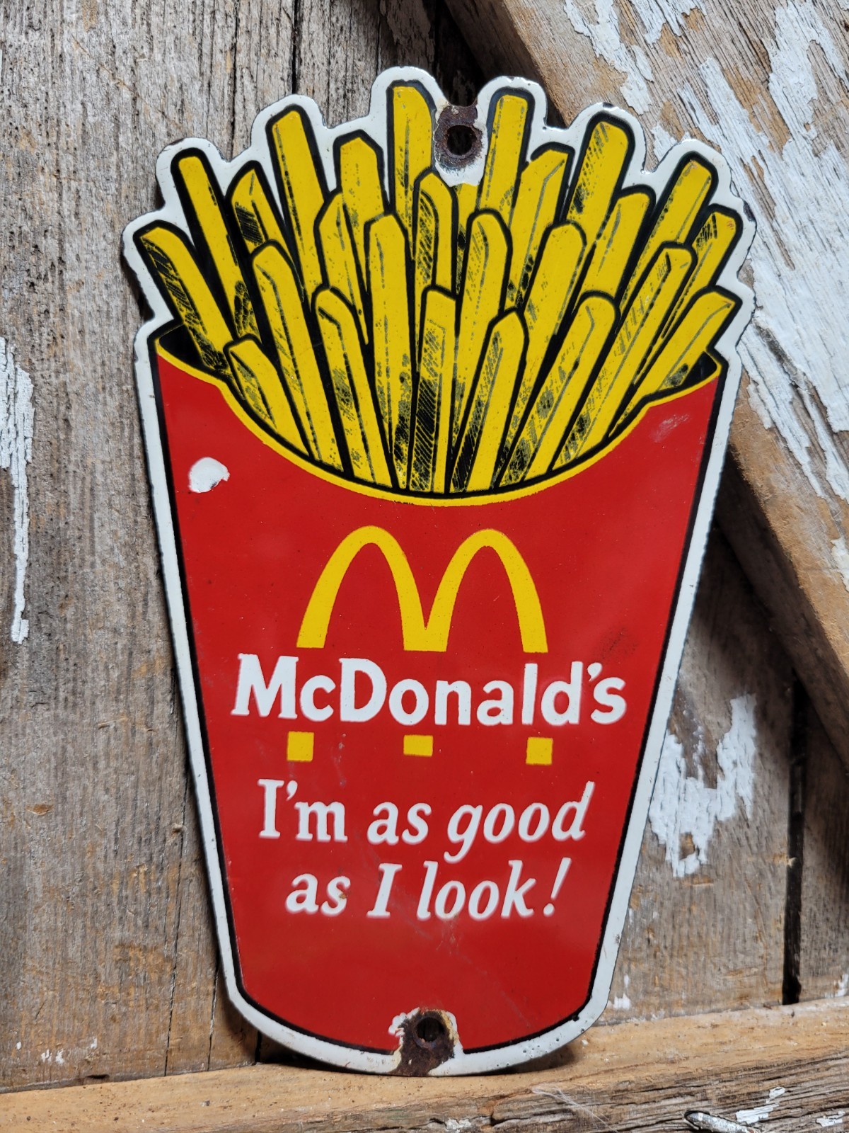 VINTAGE MCDONALDS PORCELAIN SIGN OLD FAST FOOD RESTAURANT FRENCH FRIES BURGER