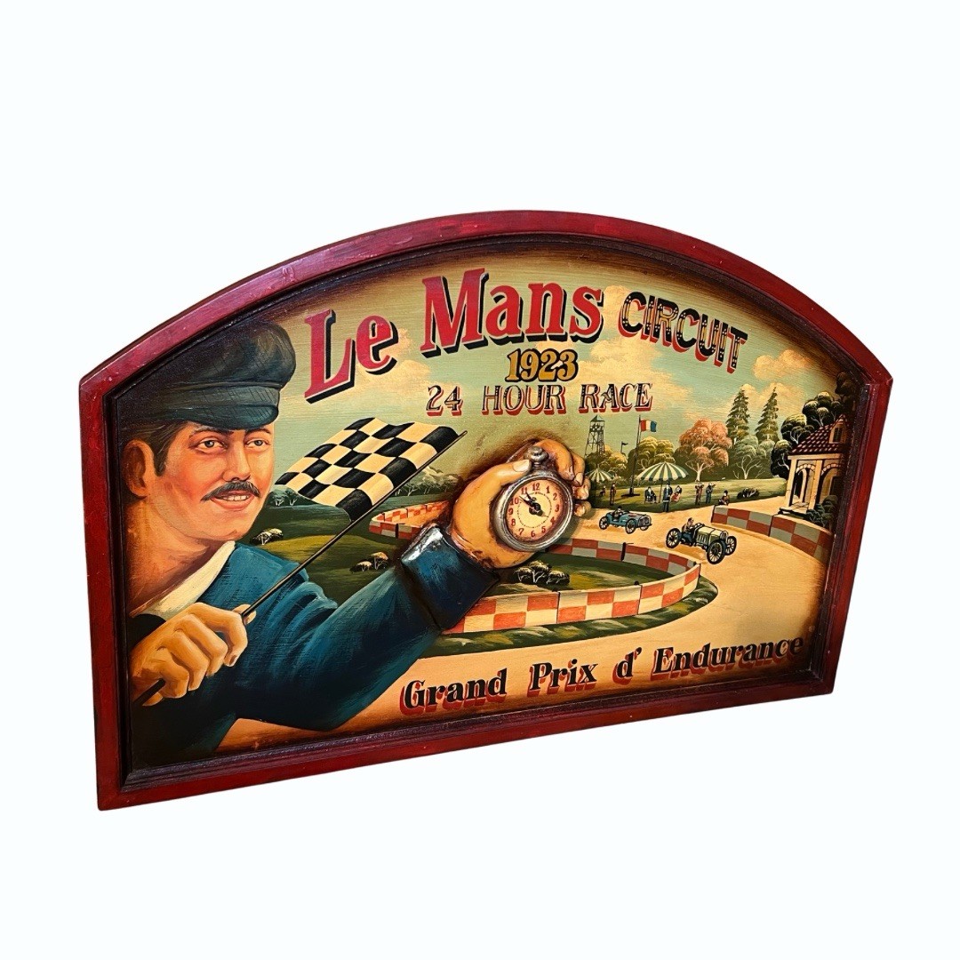 Large Vintage 3D Le Mans Circuit 24 Hour Race Wood Sign With Clock 36'’ x 24'’ Large Vintage 3D Le Mans Circuit 24 Hour Race Wood Sign With Clock 36'’ x 24'’
