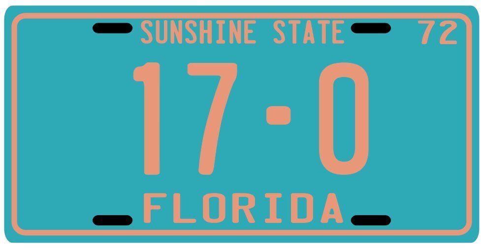 Miami Dolphins Perfect Season '72 Florida License plate