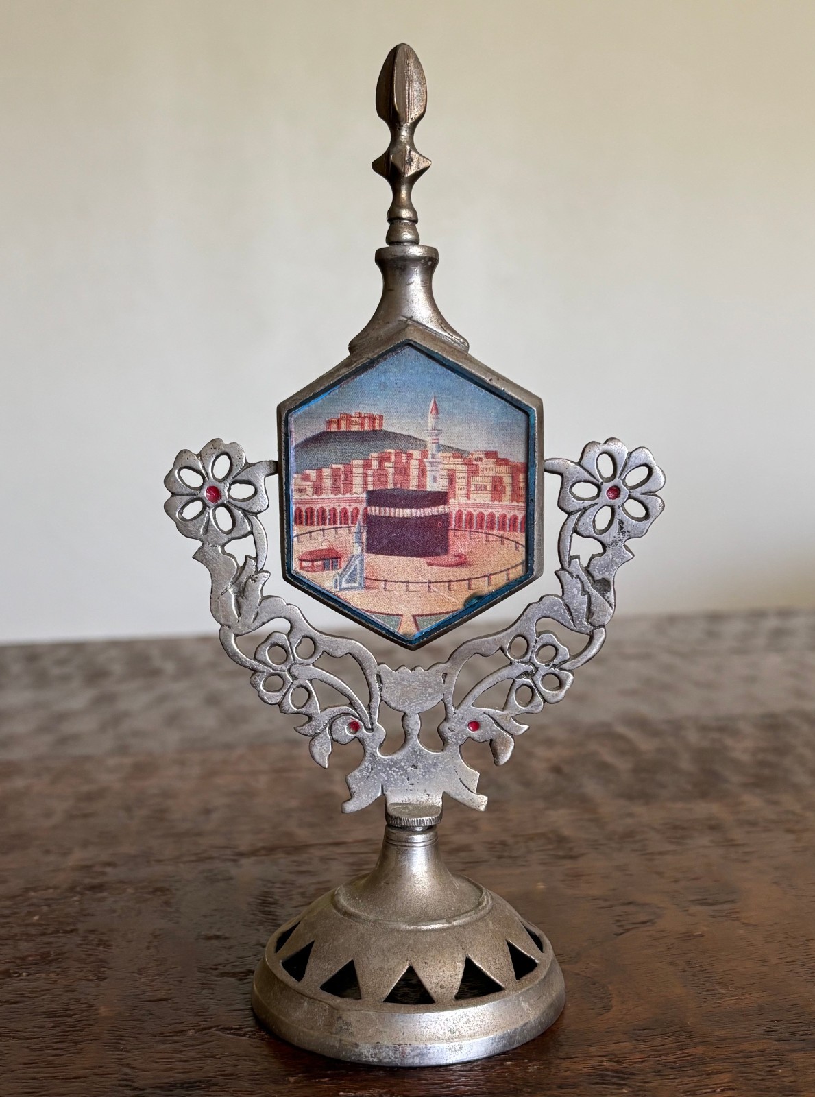 Vintage MCM souvenir Mecca brass pedestal mirror Surma Dani VTG Vintage MCM souvenir Mecca brass pedestal mirror Surma Dani VTG